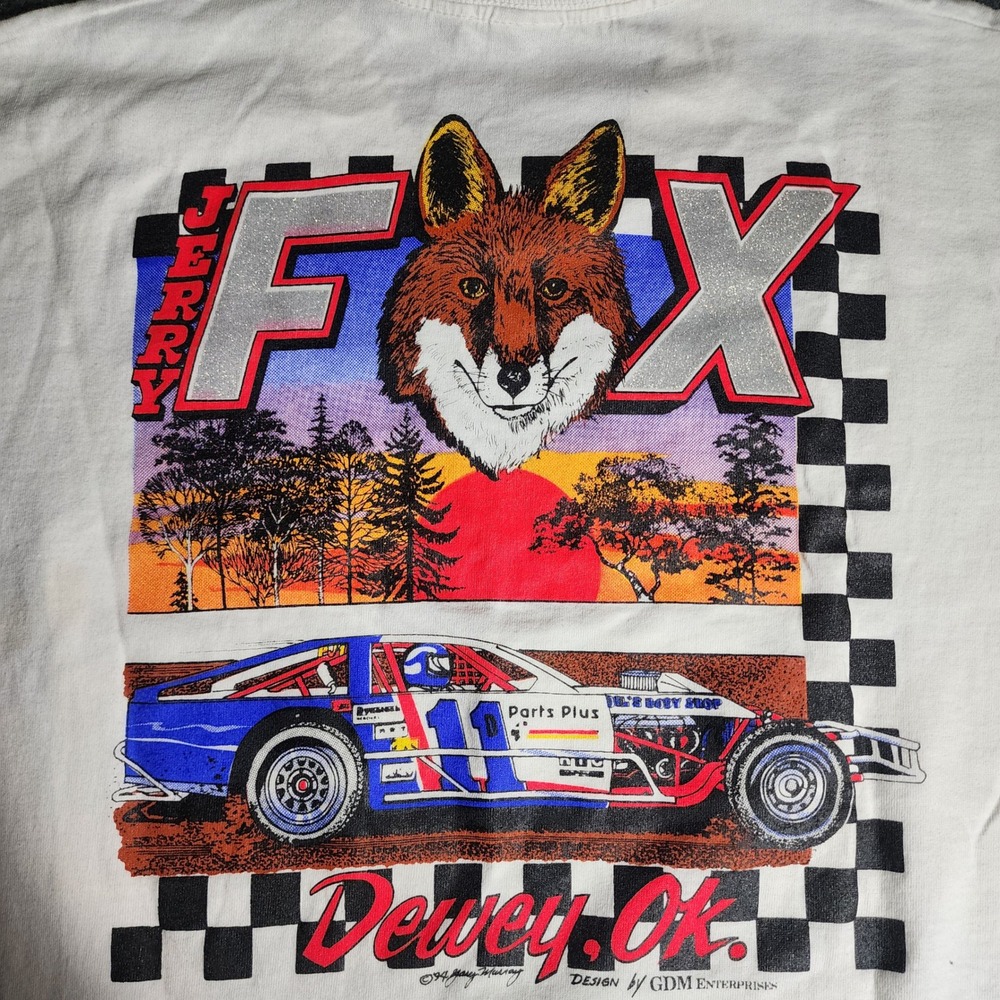 Vintage 1994 Jerry Fox Racing T-Shirt XXL Single Stitch White Pocket Tee USA